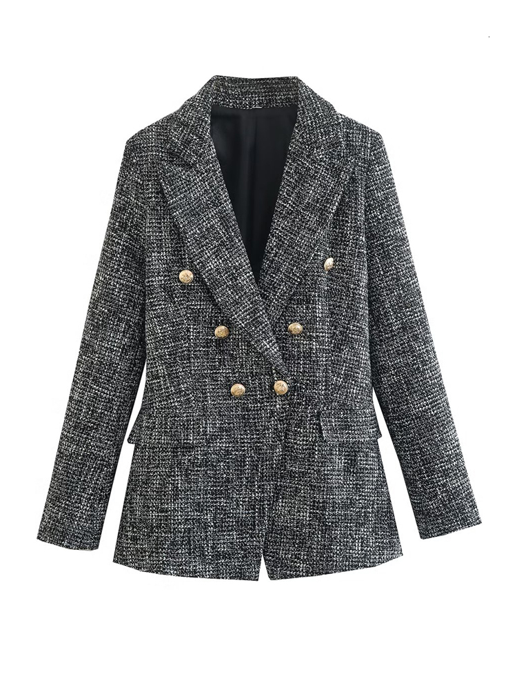 Two Piece Dress TRAF Women Office Lady Blazer Skirts Sets Autumn Winter Elegant Female Double Breasted Jackets Mini Skirt Long Sleeve Tops 230413