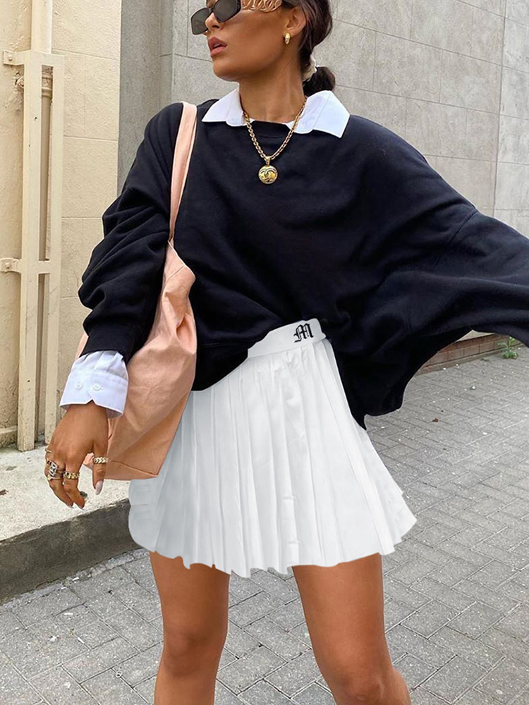 Skirts HEYounGIRL Casual White Mini Pleated Skirts Shorts Letter Print High Waisted Short Skirt Korean Preppy Style Summer Dance 230413