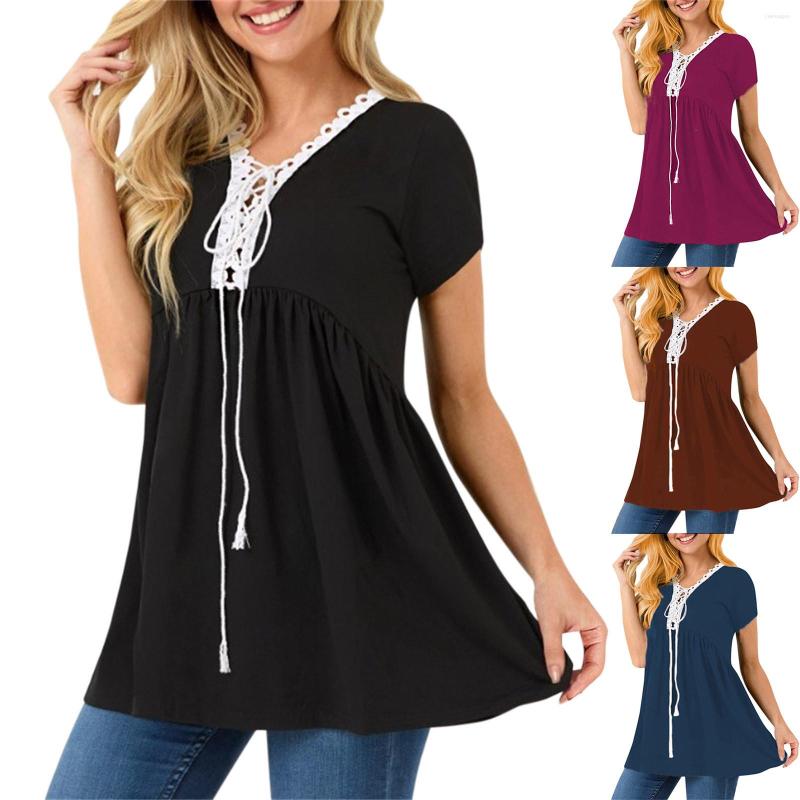 Women's Blouses Lace Stitching Tie Waist Women Plus Size Tops Summer Short Sleeve Lady Office Tunic Shirts Elegant Female Casual Pullovers, Black
Women's Blouses Lace Stitching Tie Waist Women Plus Size Tops Summer Short Sleeve Lady Office Tunic Shirts Elegant Female Casual Pullovers, Black