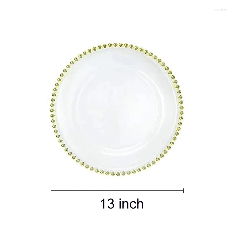 Plates /100 Pieces Clear Plastic Charger With Gold Beads Rim Acrylic Decorative Service Plate B5