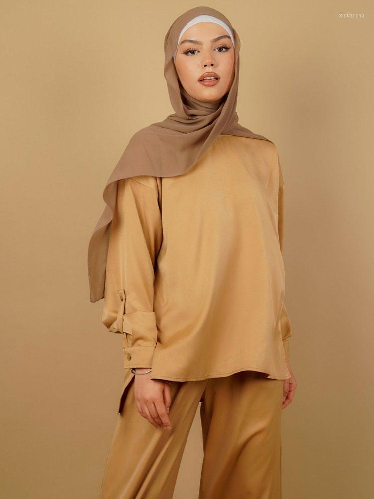 Ethnic Clothing Muslim Sets 2 Pcs Plain Satin Women Matching Suit Tops With Long Wide Leg Pants Pockets Islam Dubai Turkey Modest Outfit
Ethnic Clothing Muslim Sets 2 Pcs Plain Satin Women Matching Suit Tops With Long Wide Leg Pants Pockets Islam Dubai Turkey Modest Outfit
