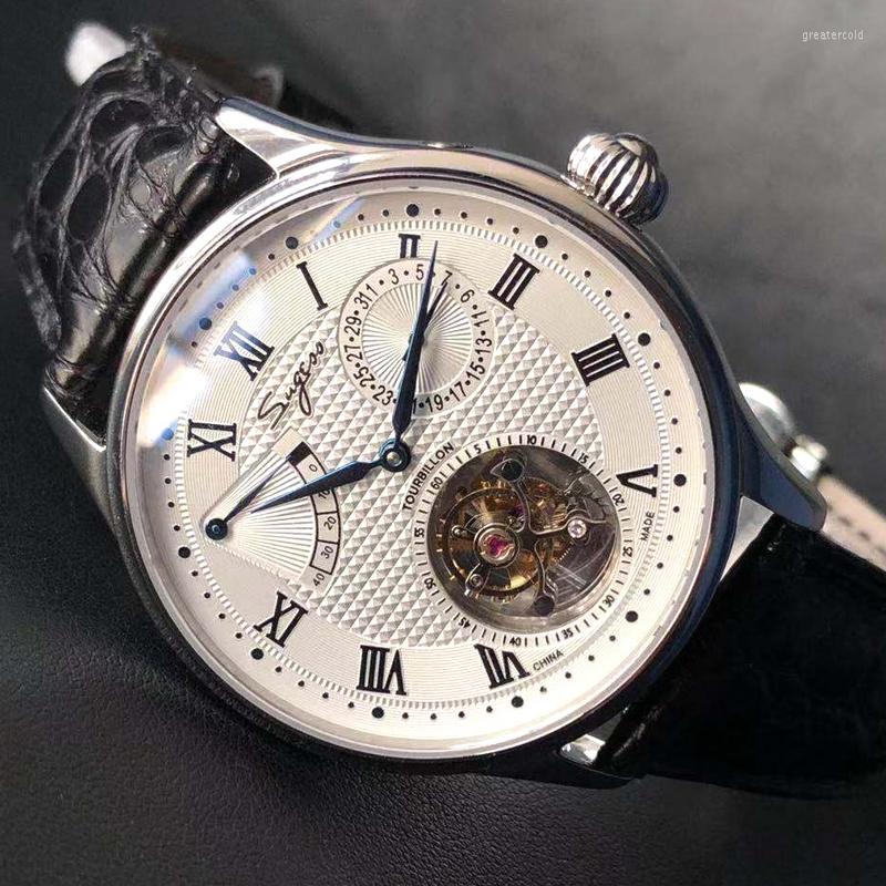 Wristwatches Sugess Real Tourbillon Watch Genuine Seagull ST8001 Movement Mens Calendar Skeleton Gold Diamond Watches Hand Winding/Auto, Silver
Wristwatches Sugess Real Tourbillon Watch Genuine Seagull ST8001 Movement Mens Calendar Skeleton Gold Diamond Watches Hand Winding/Auto, Silver