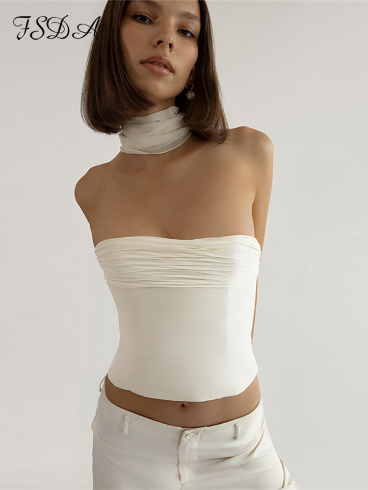 Camisoles Tanks FSDA White Strapless Crop Top Women Bandage Summer Sleeveless Tube Tank Tops Sexy Backless Cami Party Elegant 230412