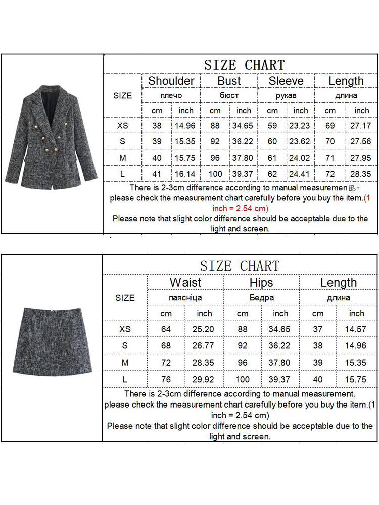 Two Piece Dress TRAF Women Office Lady Blazer Skirts Sets Autumn Winter Elegant Female Double Breasted Jackets Mini Skirt Long Sleeve Tops 230413