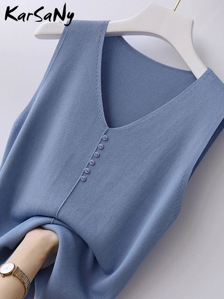Camisoles Tanks KarSaNy Thin Knitted Ice Silk Tank Top Women Summer Pink Camisoles Femme V-neck Sleeveless Tops For Women Tanks White 230413