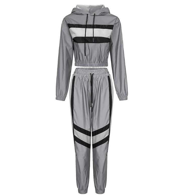WS162 Women's Two Piece Pants long sleeve hooded Reflective jacket pullover Women's Clothing