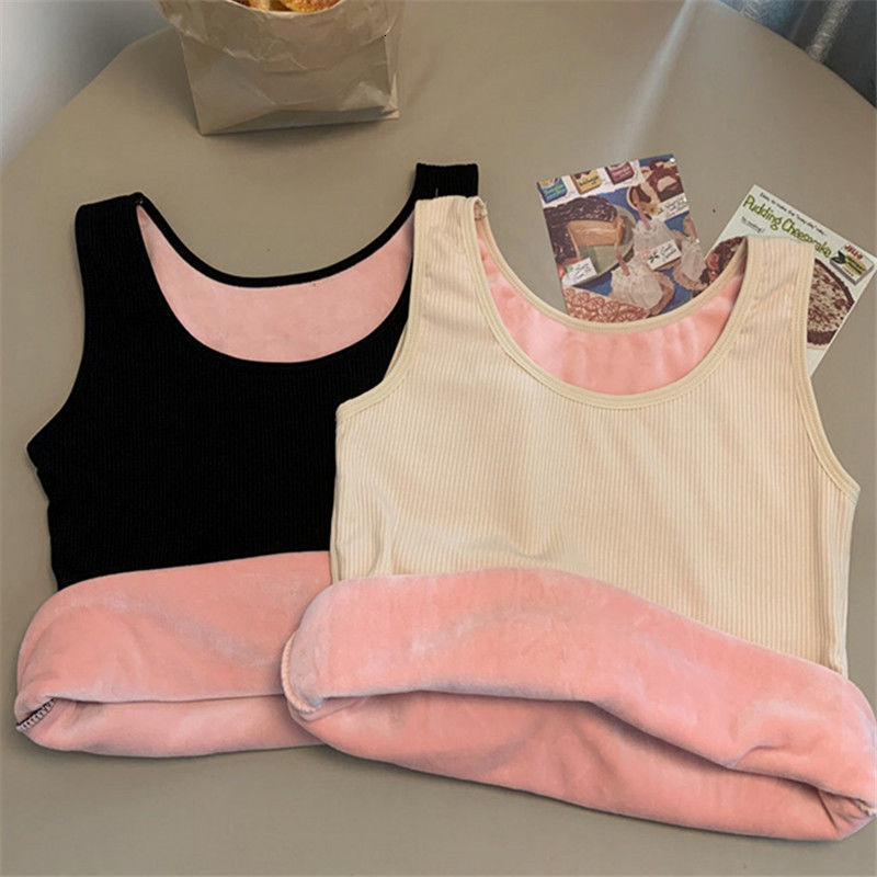 Camisoles Tanks Velvet Warm Camisoles Women Winter T-shirt Undershirt Fleece Tank Top Underwear Female Thermals Sleeveless Knitting Lingerie 230413