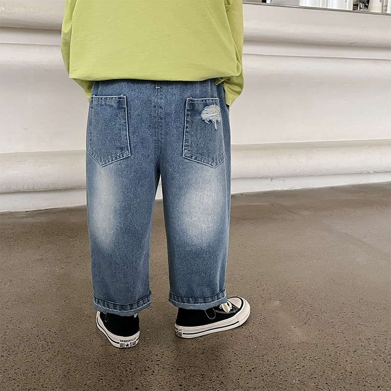 Jeans Spring Boys fashion ripped jeans Korean style Kids loose casual straight denim pants 230413