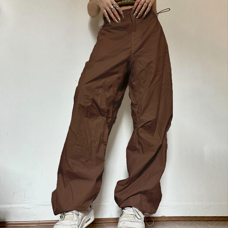 Women's Pants Capris Women Casual Joggers Pants Vintage Hip Hop Low Waist Solid Baggy Trousers Y2K Fashion Streetwear Drawstring Wide Leg Cargo P
