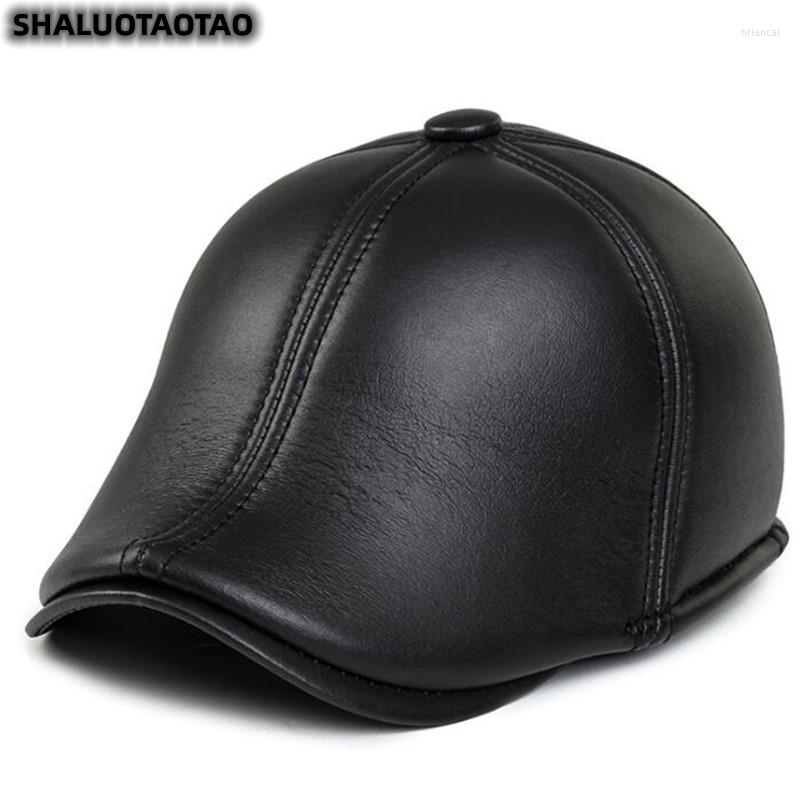 

Berets Quality PU Leather For Men's Hat Fashion Ear Protectors Thermal Winter Elegant Leisure Brands Dad's Cap, Black