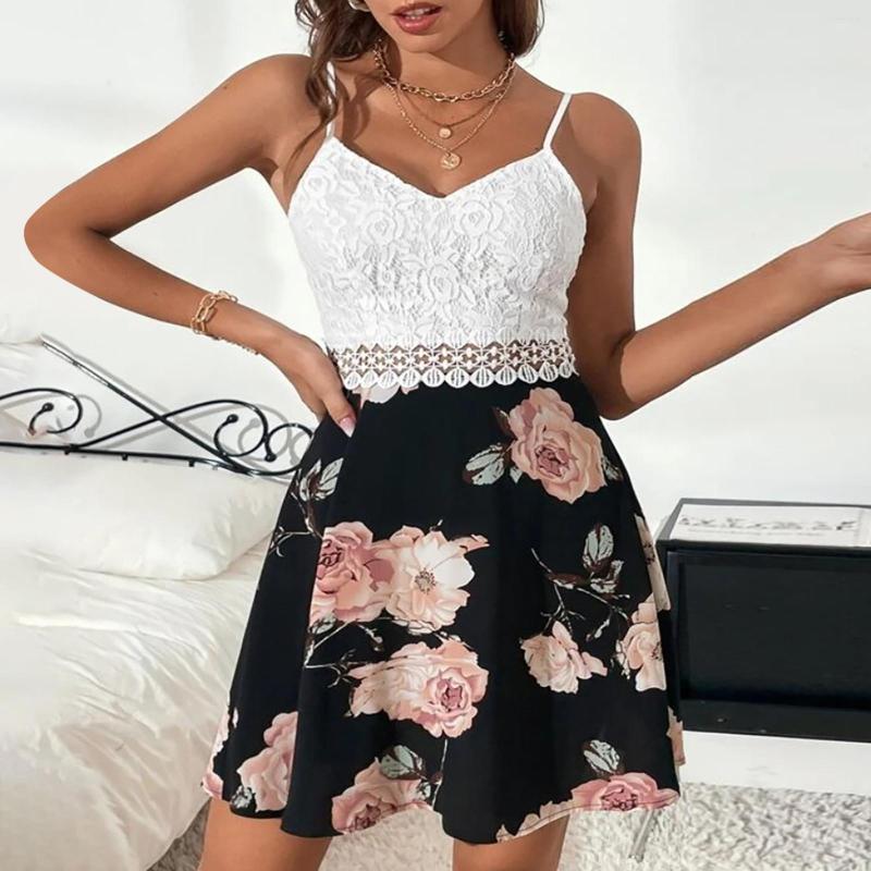 Casual Dresses Summer Women Spaghetti Strap Cami Dress Floral Print Hollow Out Sling Lace Splicing Swing Ladies Beach Sundress Vestidos, Black
Casual Dresses Summer Women Spaghetti Strap Cami Dress Floral Print Hollow Out Sling Lace Splicing Swing Ladies Beach Sundress Vestidos, Black