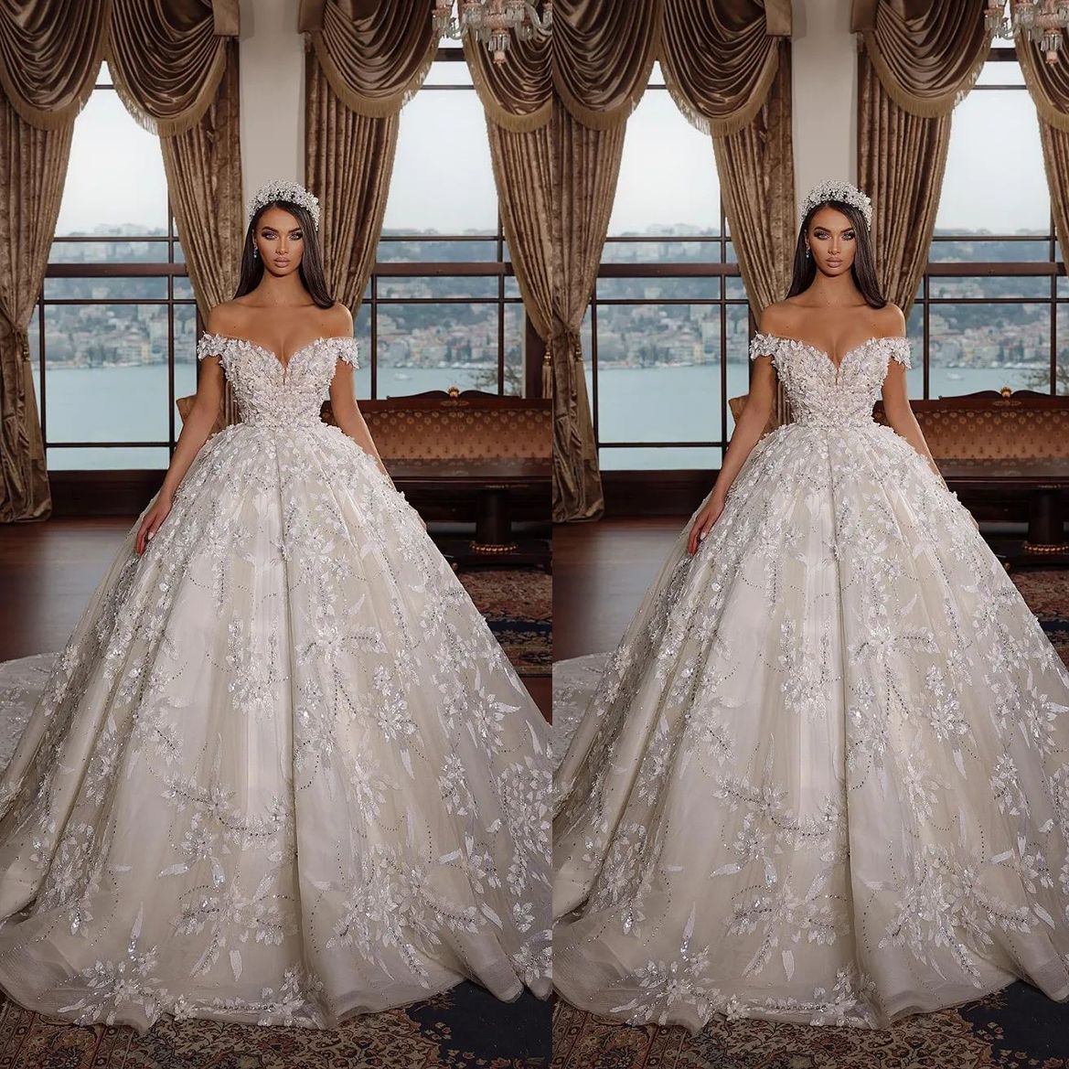 Modest Off Shoulder Wedding Dress Lace Appliques Bridal Gowns Sequined Sleeveless Robe de mariee, Royal blue
Modest Off Shoulder Wedding Dress Lace Appliques Bridal Gowns Sequined Sleeveless Robe de mariee, Royal blue