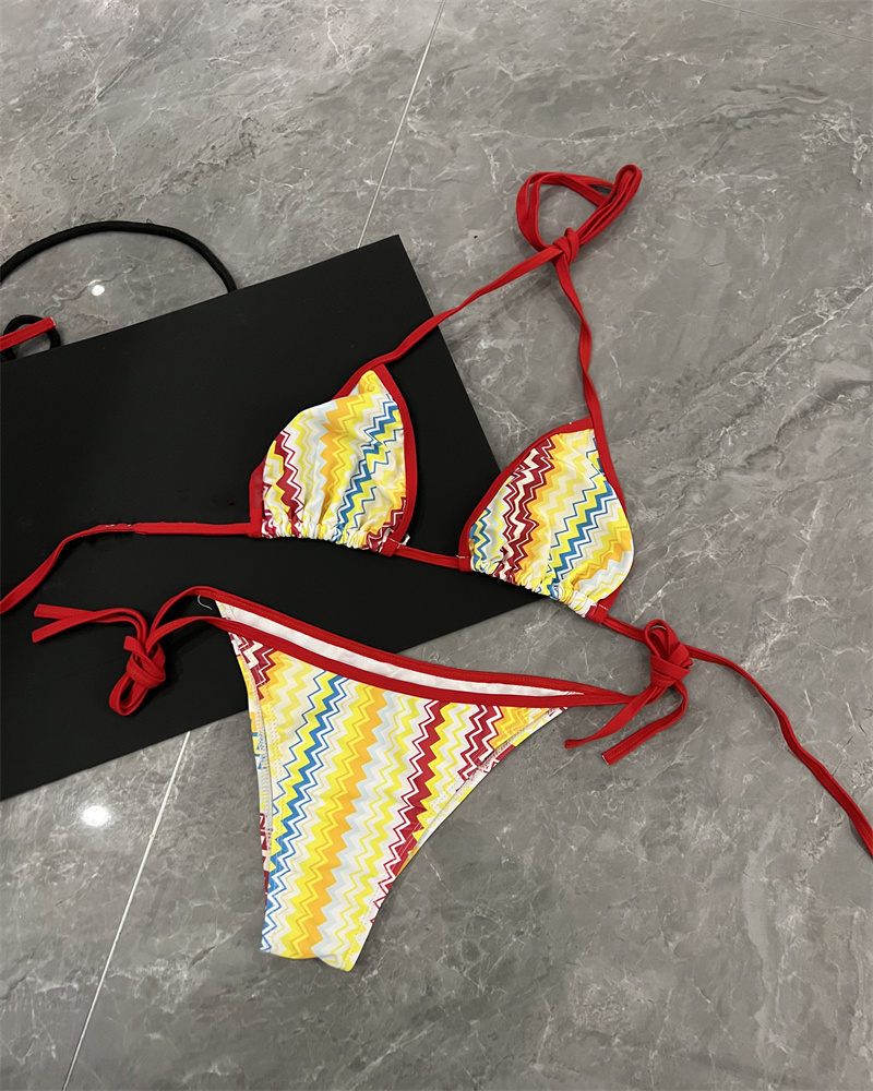 Women Bikini Set of Letter Printing With Pads Womens StripeHoliday Swimsuit Sexy Swimming Beach Surfing Swimwear