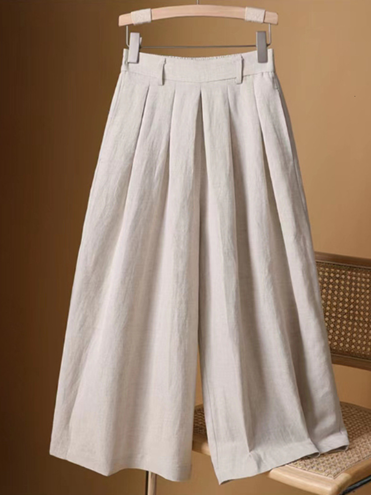 Women's Pants Capris Women's Pants Cotton and Linen Seven-point Wide-leg Culottes High-waisted Women's Trousers Summer Thin Loose Casua