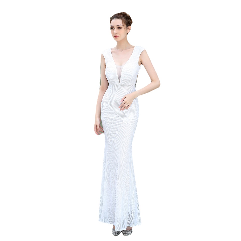 Plue S ize Sexy V Neck Backless Sequin Evening Dress New Women Party White Beads Maxi Dress
Plue S ize Sexy V Neck Backless Sequin Evening Dress New Women Party White Beads Maxi Dress
