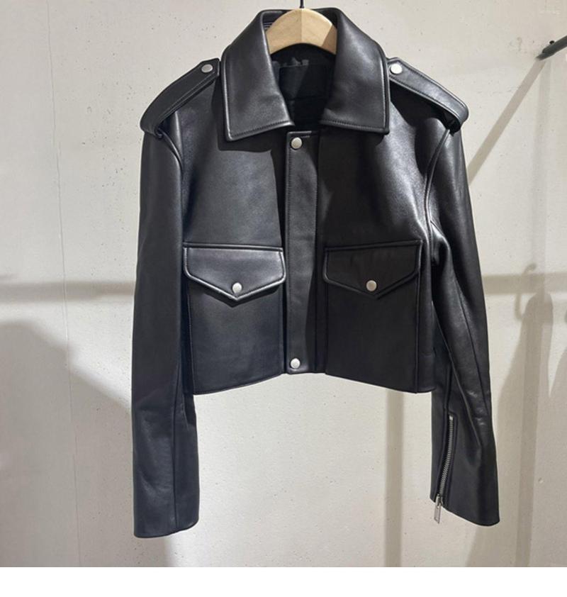 Women' Leather 2023 Style Women Turn-down Collar Large Pocket Genuine Sheepskin Motorcycle Jacket Coat, Black
Women' Leather 2023 Style Women Turn-down Collar Large Pocket Genuine Sheepskin Motorcycle Jacket Coat, Black