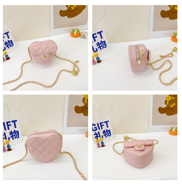 Backpacks Quilted Plaid Children s Heart Shape Shoulder Bag Fashion Love Baby Girls Chain Messenger Bags Cute Princess Coin Purse Handbags 230412