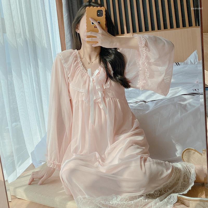 Women' Sleepwear Young Lady Sweet Mesh Long Nightdress Pink Lace Bow Trim Nightgown Summer Autumn Dreamy Home Dress Sexy Nightwear
Women' Sleepwear Young Lady Sweet Mesh Long Nightdress Pink Lace Bow Trim Nightgown Summer Autumn Dreamy Home Dress Sexy Nightwear