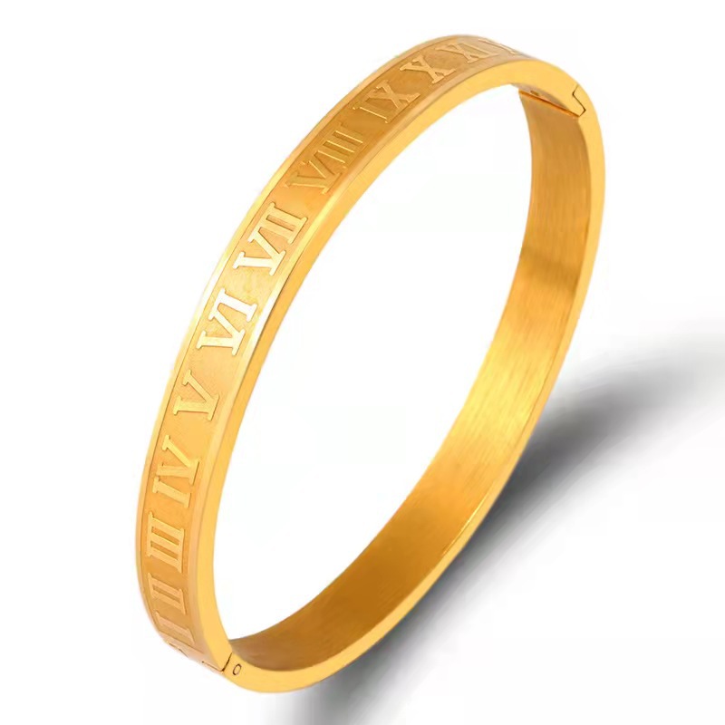 Classical Titanium Steel Roman Numerals Bangle Bracelet Alphanumeric Snap Open Bracelet 6mm Lovers Couple Bracelet Fashion Valentine's Day Weddin