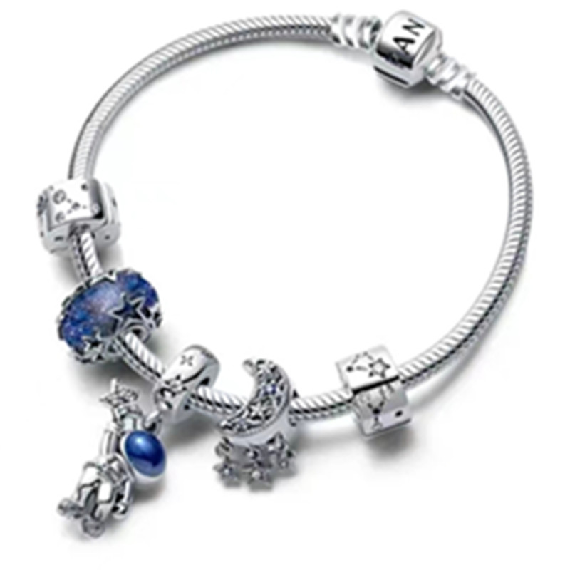 925 Sterling Silver Charm Blue Astronaut Galaxy Star Balls Are Suitable For Primitive Ladies Bracelet Necklace DIY Jewelry Free Delivery