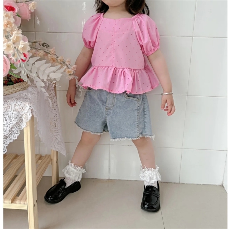 Clothing Sets Summer Little Girls Children Two 2 Piece Pink Topshorts Denim Baby Clothes Kids Birthday Outfits For Women 230412