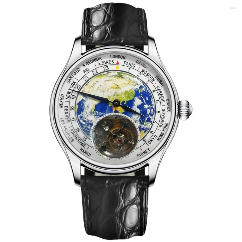 Wristwatches Top Luxury 3D Enamel Earth Men Tourbillon Mechanical Watches Hand Wind ST8000 Men's Sapphire Roasted Blue Needles, Brown leather
Wristwatches Top Luxury 3D Enamel Earth Men Tourbillon Mechanical Watches Hand Wind ST8000 Men's Sapphire Roasted Blue Needles, Brown leather