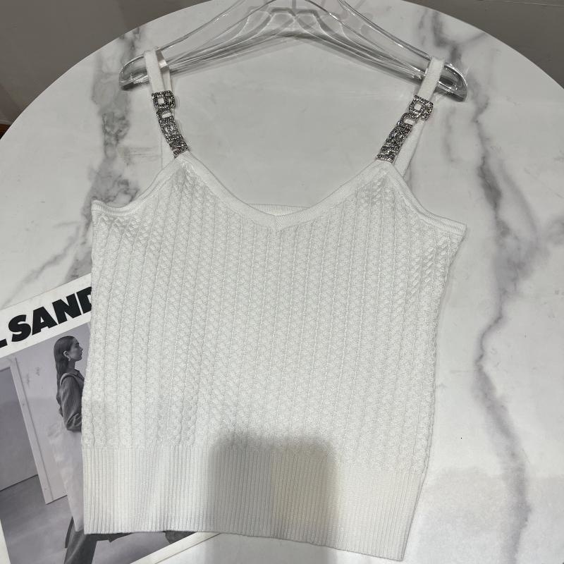 Camisoles Tanks PREPOMP Summer Arrival Sleeveless V Neck Metal Letters Shoulder Strap Slim Knitted Tank Top Women Vest GF043 230413