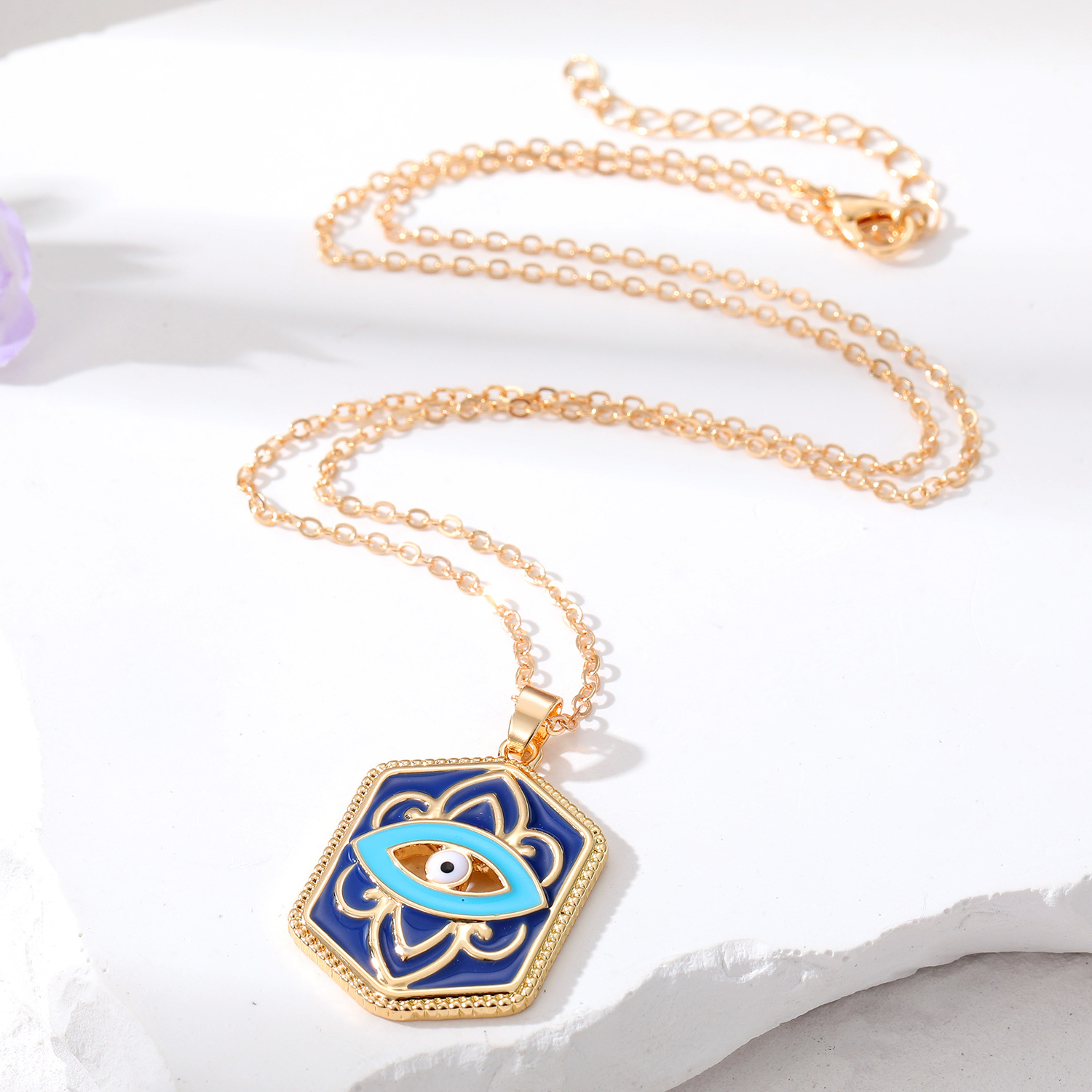 S3561 Geometric Evil Eye Pendant Necklace For Women Enamel Turkish Blue Eyes Choker Necklaces