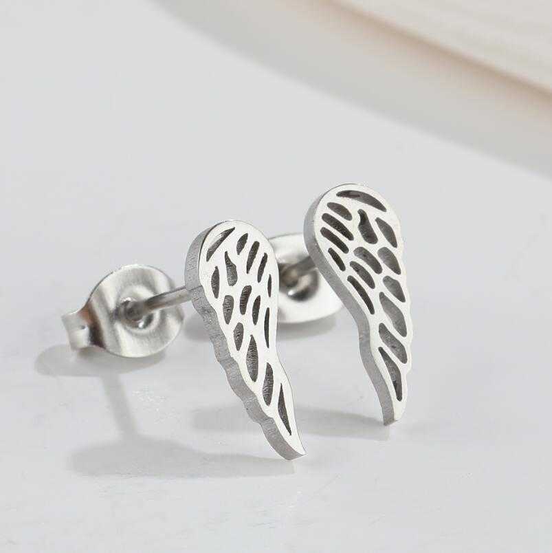 Stud Mini Stainless Steel Earrings Girls Minimalist Jewelry Punk Black Heart Snail Moon Skull Stud Earring Korean Wings Studs Brincos P230411