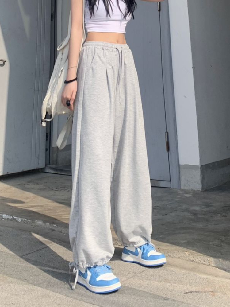 Women's Pants Capris HOUZHOU Casual Women Black Sweatpants Gray Joggers Basic Wide Leg Trousers Korean Fashion Baggy High Wasit Female Pantalones