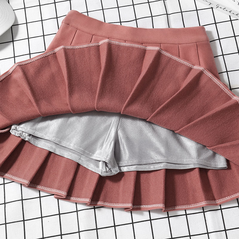Skirts Brown Tweed Pleated Skirt Women's Autumn Winter High Waist A- Line Slimming Skirt Thickened Spring Plus Size Short Pantskirt 230413