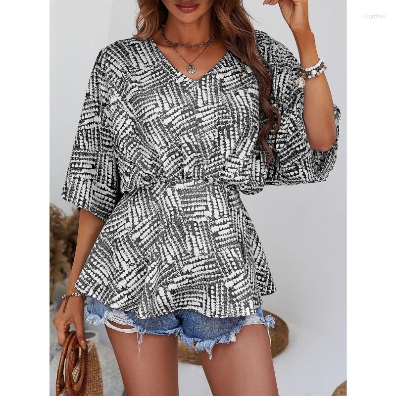 Women' Blouses Women Batwing Short Sleeve V-Neck Geometric Print Ruffle Hem Tunic Shirt, Blue
Women' Blouses Women Batwing Short Sleeve V-Neck Geometric Print Ruffle Hem Tunic Shirt, Blue