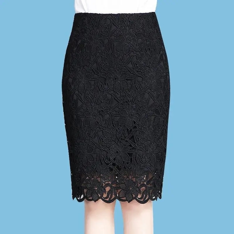 Skirts Lace Skirt Womens Mid-length Summer Fashion A-line Bag Hip Skirt High Waist Slimming Skirt Jupe Femme Faldas Mujer Moda 230413