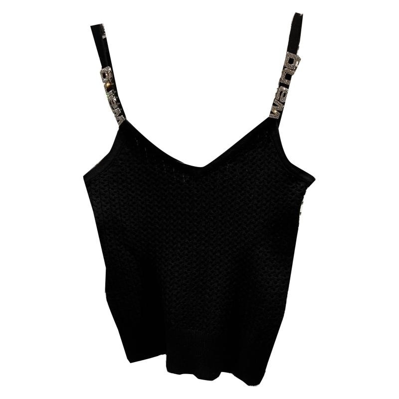 Camisoles Tanks PREPOMP Summer Arrival Sleeveless V Neck Metal Letters Shoulder Strap Slim Knitted Tank Top Women Vest GF043 230413