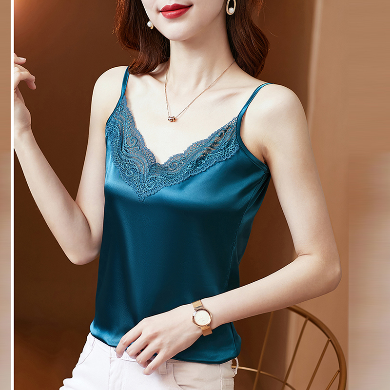 Camisoles Tanks shintimes Ladies Tops Camisole Summer with Lace Silk Top Cami for Women Black Strap Top Tank White Basic Tops Women Clothes 230413