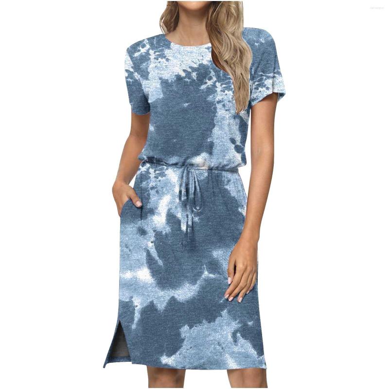 Casual Dresses Women Round Neck Adjustable Waist Medium Length Tie Dye Printed Splin Cute Skater Dress Prom For Long, Blue
Casual Dresses Women Round Neck Adjustable Waist Medium Length Tie Dye Printed Splin Cute Skater Dress Prom For Long, Blue