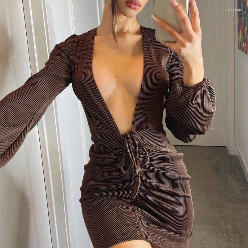 Casual Dresses Party Sexy Solid Color Deep V-neck Mini For Women Fashion Bandage Lantern Sleeve Bodycon Clubwear Loose Dress, Coffee
Casual Dresses Party Sexy Solid Color Deep V-neck Mini For Women Fashion Bandage Lantern Sleeve Bodycon Clubwear Loose Dress, Coffee