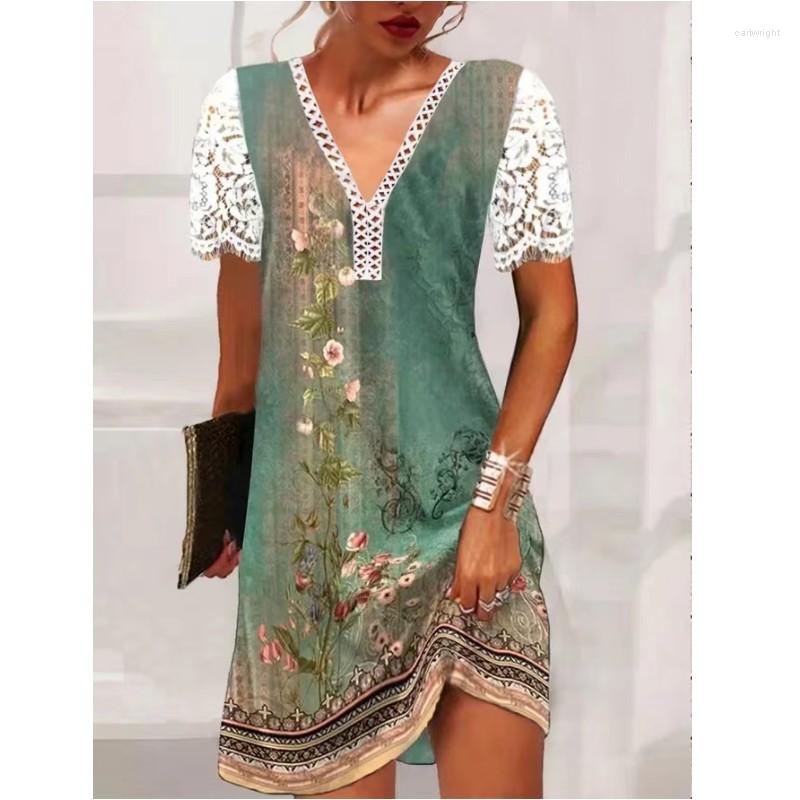 Casual Dresses 2023 Spring/Summer Printed Lace Spliced V-Neck Short Sleeve Dress Factory Store Direct Sales, Green
Casual Dresses 2023 Spring/Summer Printed Lace Spliced V-Neck Short Sleeve Dress Factory Store Direct Sales, Green