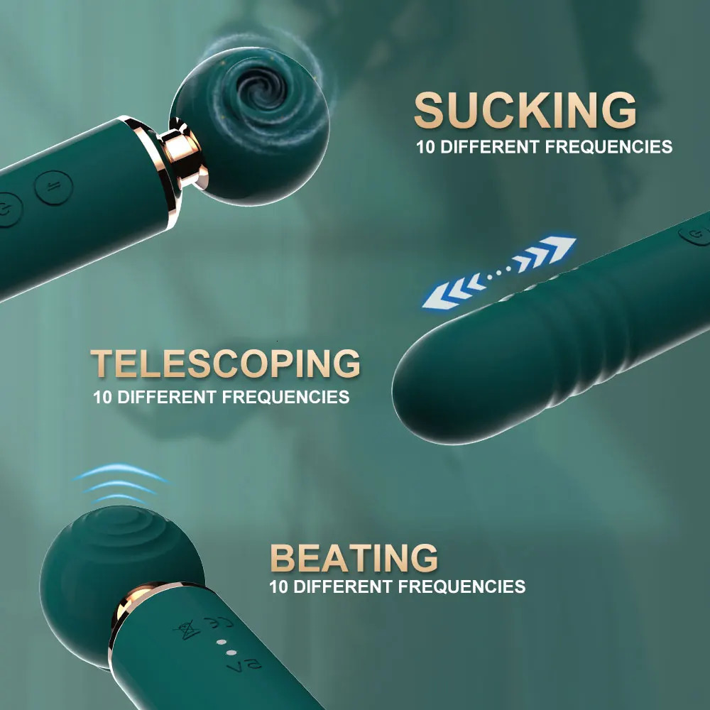 Vibrators Rechargeable Thrusting Powerful Av Magic Wand 3in1 Beating Clitoris G Spot Stimulator Sex Toys Clit Sucker For Women 231113