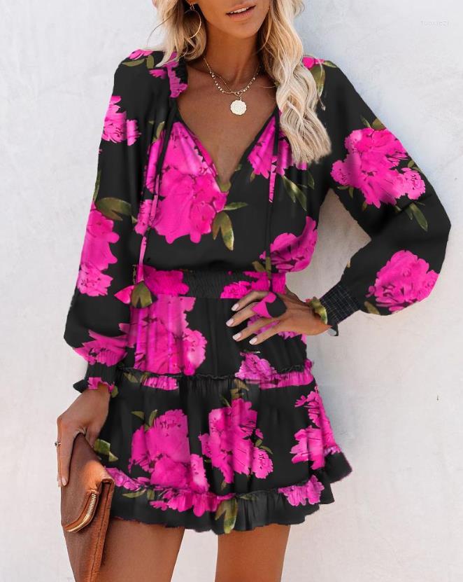 Casual Dresses Fashion Flower Print Ruffled V-Neck Long Sleeve Shirt Mini Women' Dress
Casual Dresses Fashion Flower Print Ruffled V-Neck Long Sleeve Shirt Mini Women' Dress