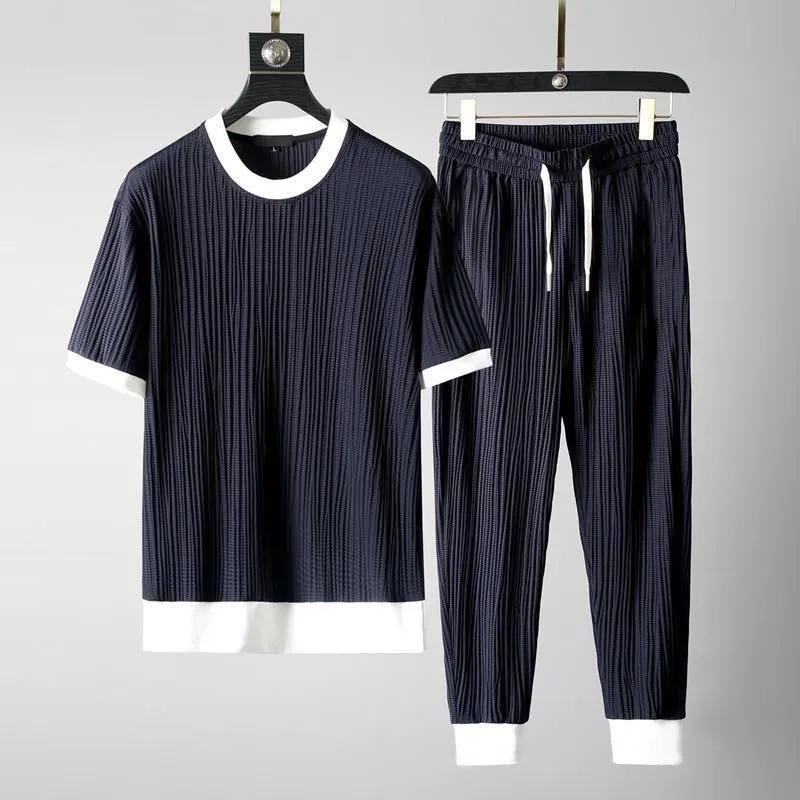 Men's Tracksuits Men Outfit Set Summer Thin Short Sleeve T Shirts 2 Piece Set Tracksuit Korean Fashion O Neck Pullovers Sport Clothes 230413, Blue
Men's Tracksuits Men Outfit Set Summer Thin Short Sleeve T Shirts 2 Piece Set Tracksuit Korean Fashion O Neck Pullovers Sport Clothes 230413, Blue