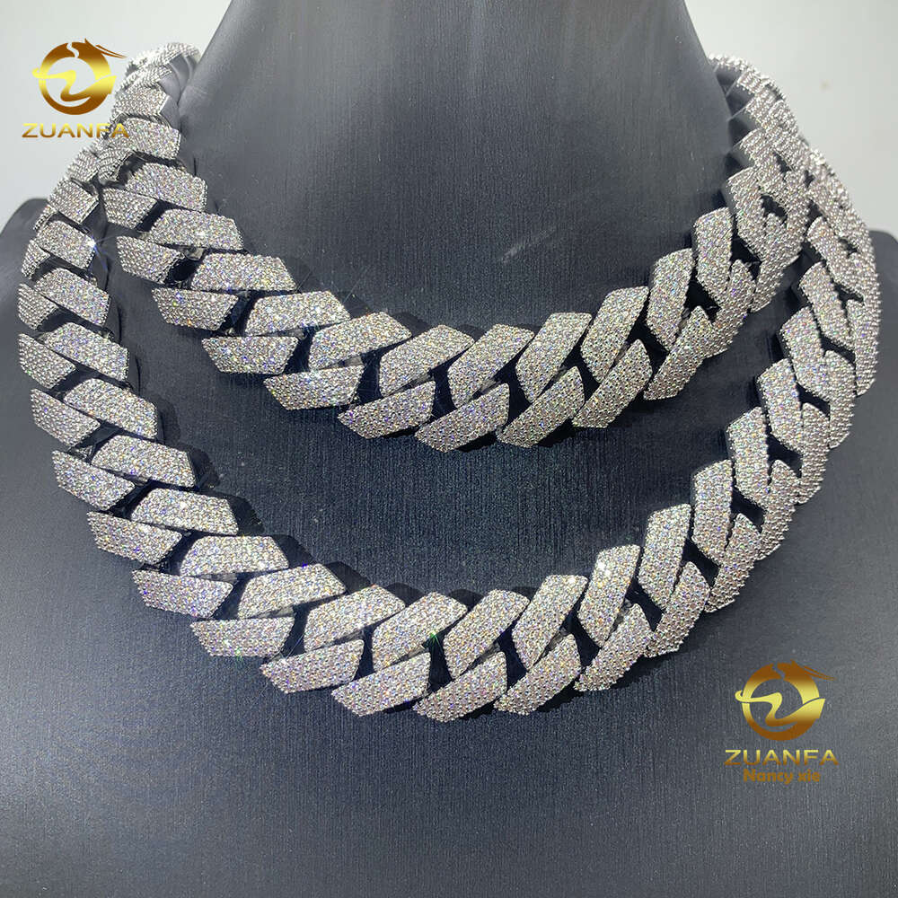 Necklace moissanite chain cuban link chainjewelry for men pass diamond tester jewelry Silver 925 w20mm 3row necklace VVS moissanite iced out