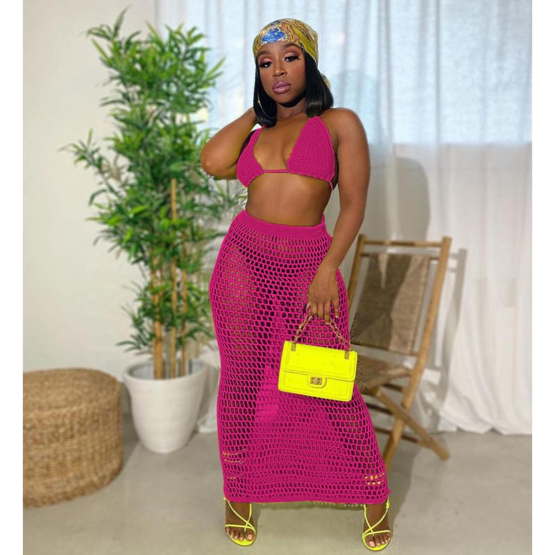 Women' Swimwear Women Dress For Summer Suit 2023 Beach Knitted Hollow Out Sexy Mesh Two Piece Print Polyester Sierra Surfer BeachwearWomen, See chart