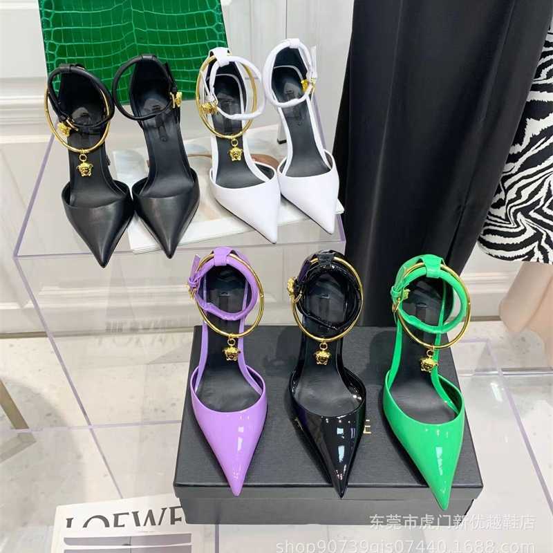High fixed version new line buckle green leather high heels in summer 2023 women's sexy, White
High fixed version new line buckle green leather high heels in summer 2023 women's sexy, White