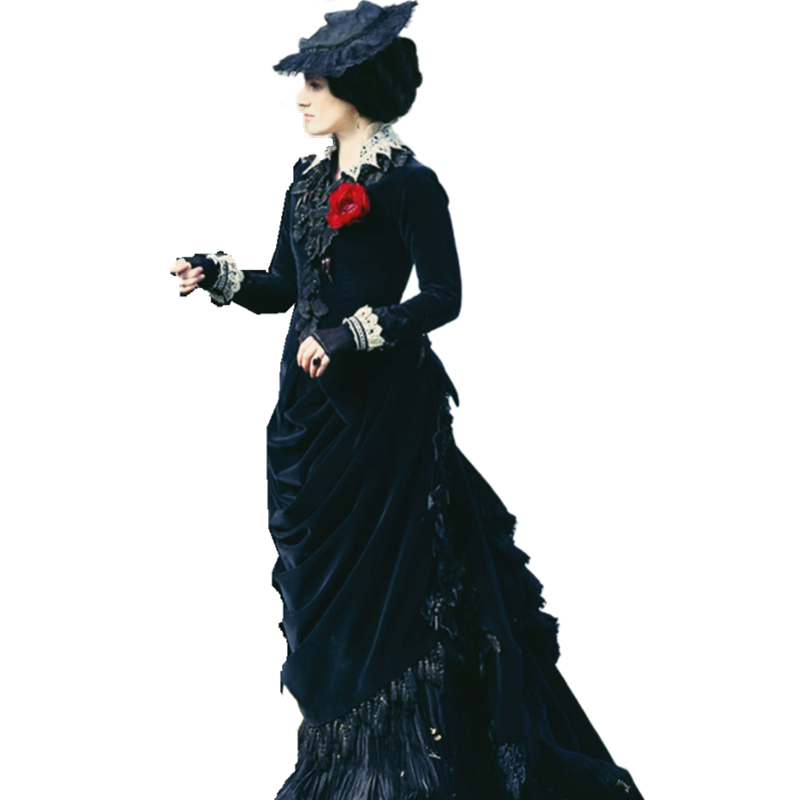 Historical Gothic Black Evening Formal Dresses For Women Long Sleeves Ruched Pleats Tassel Vintage Bustle Velvet Prom Party Gowns Masquerade Dress