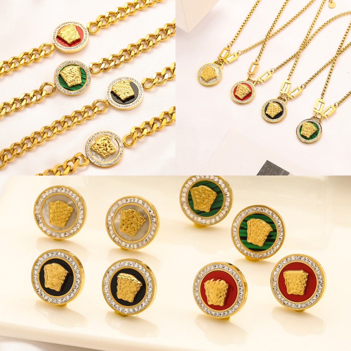 Jewelry Set Designer Bracelet Necklace Set 18K Gilded Women's Gift Spring Pendant Necklace Fashion Love Charm Earrings Fashion Chain Bracelet Jewelry Set Wholesale, Golden
Jewelry Set Designer Bracelet Necklace Set 18K Gilded Women's Gift Spring Pendant Necklace Fashion Love Charm Earrings Fashion Chain Bracelet Jewelry Set Wholesale, Golden