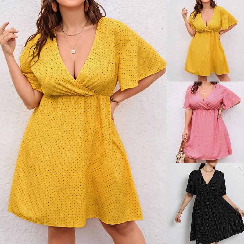 Casual Dresses Women's Large Size Polka Dot Chiffon V Neck Short Sleeve Summer Dress, Black
Casual Dresses Women's Large Size Polka Dot Chiffon V Neck Short Sleeve Summer Dress, Black