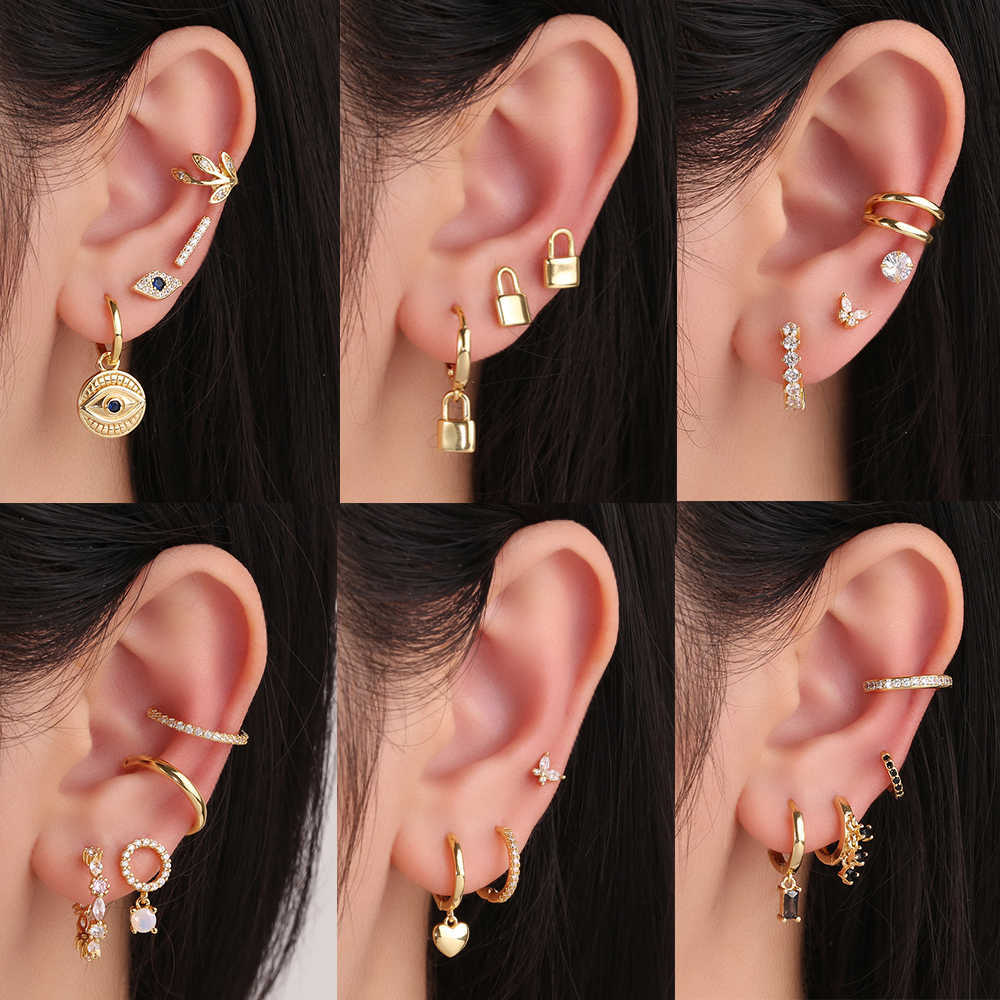 Stud Dowi Huggie Hoop Earrings Set Moon Snake Pendants Small Ear Ring for Women Tiny Piercing Fashion Punk Rock Gold Plated Jewelry P230411