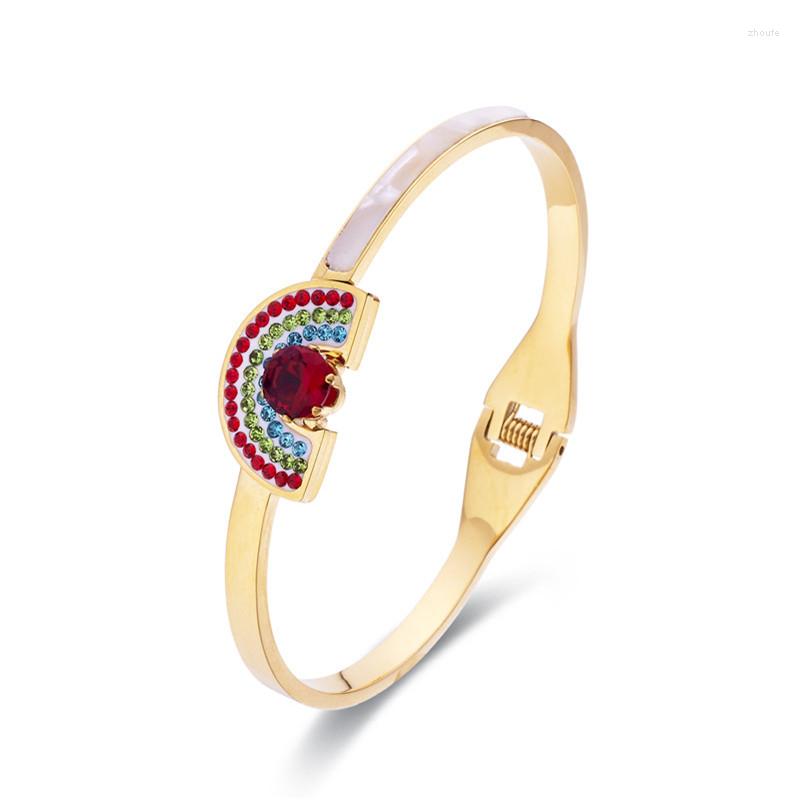 Bangle Women's Jewerly Accessories Colorful Crystal Bracelet With Stone Fan Exquisite Rainbow Arch Stainless Steel Lucky
Bangle Women's Jewerly Accessories Colorful Crystal Bracelet With Stone Fan Exquisite Rainbow Arch Stainless Steel Lucky