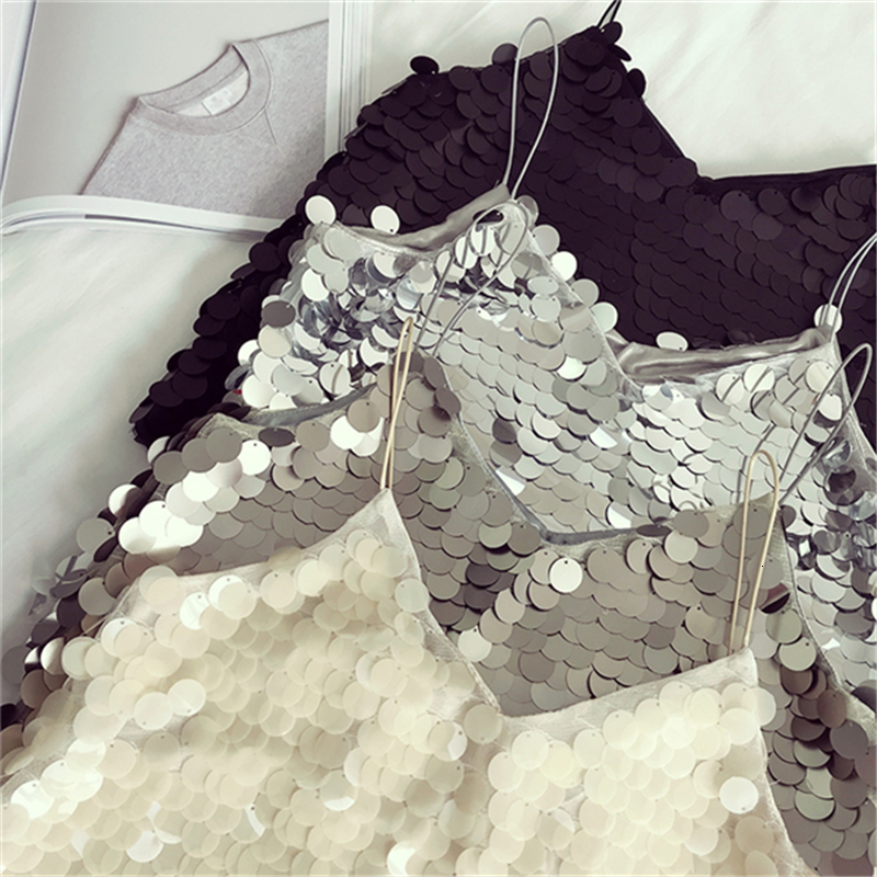 Camisoles Tanks Fashion Women Sequined Tank Top Summer Sexy V Neck Strap Club wear Girls Sequin Sleeveless Short Camisole Vest Tops 230413